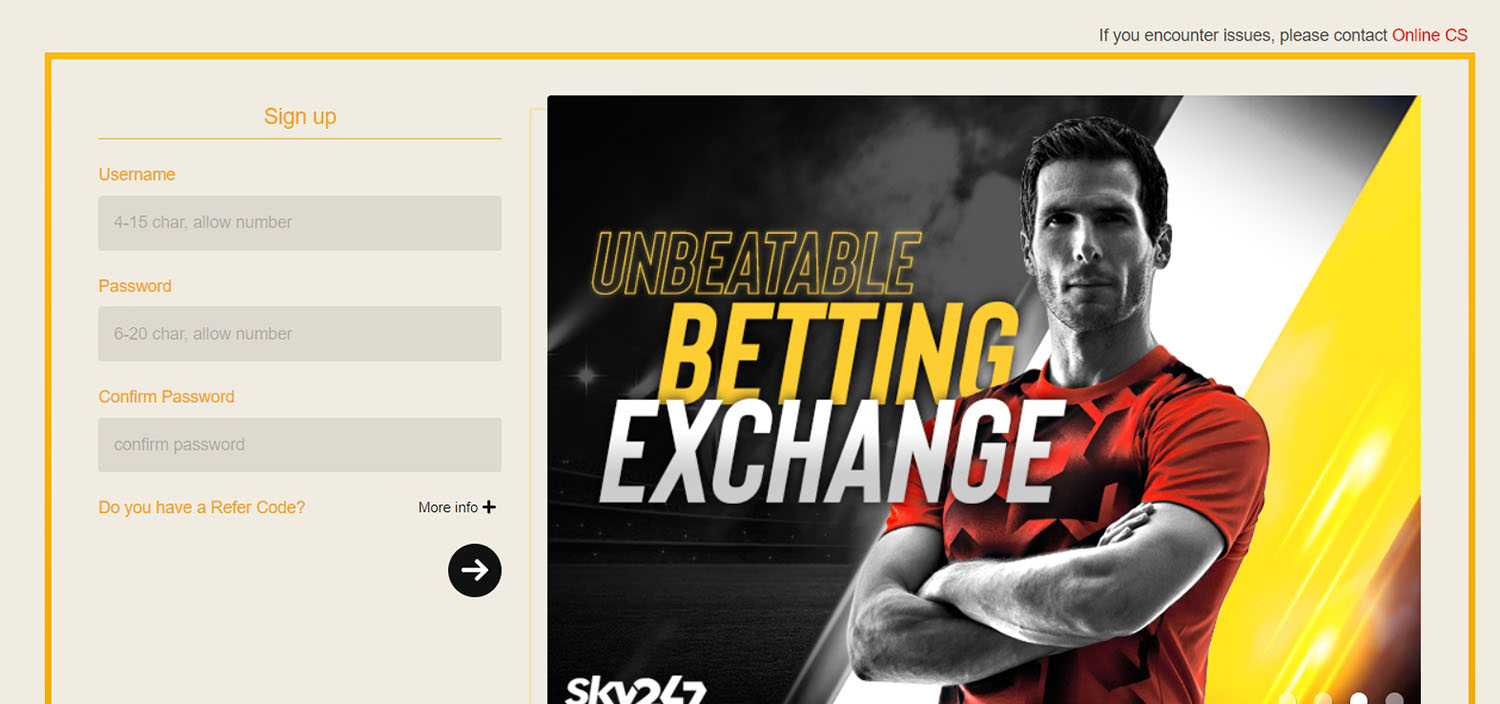 Sky247 online betting registration step 2