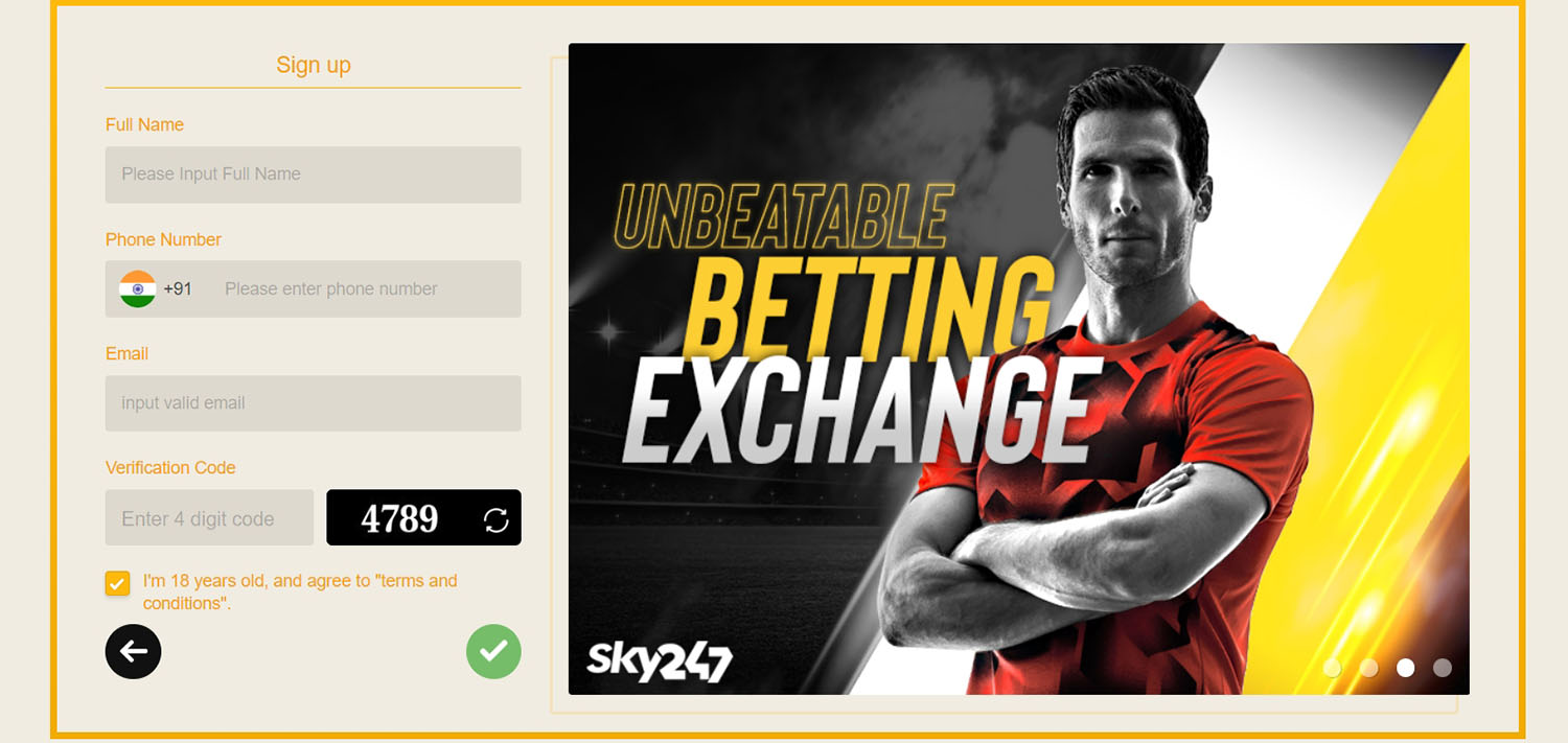 Sky247 online betting registration step 4